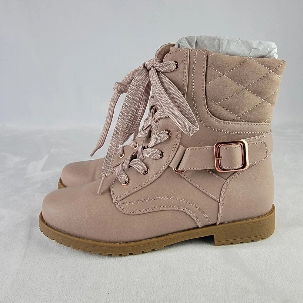Rachel Shoes Leanna Blush Pink Quilted Combat Boots Kids Size 2M New in Box
